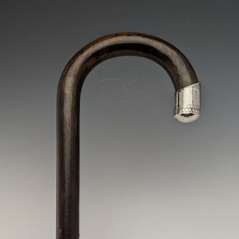 1931 British Vintage Men's Cane, Sterling Silver Decoration, Brown Shaft, 92cm